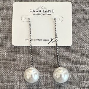 Park Lane Silver-Tone Chain Drop Earrings with White Pearls